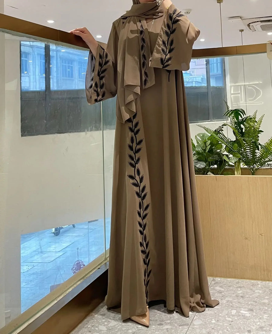 The Eid Set – 2-Piece Embroidered Abaya with Scarf for the Muslim Woman