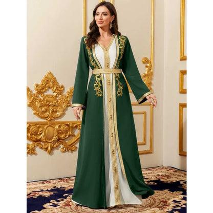 Muslim Sets Women Party Dresses Jalabiya Robe Embroidery Abayas Sashes Ramadan Morocco Dubai Arab Kaftan Vestidos 2 Piece Suit