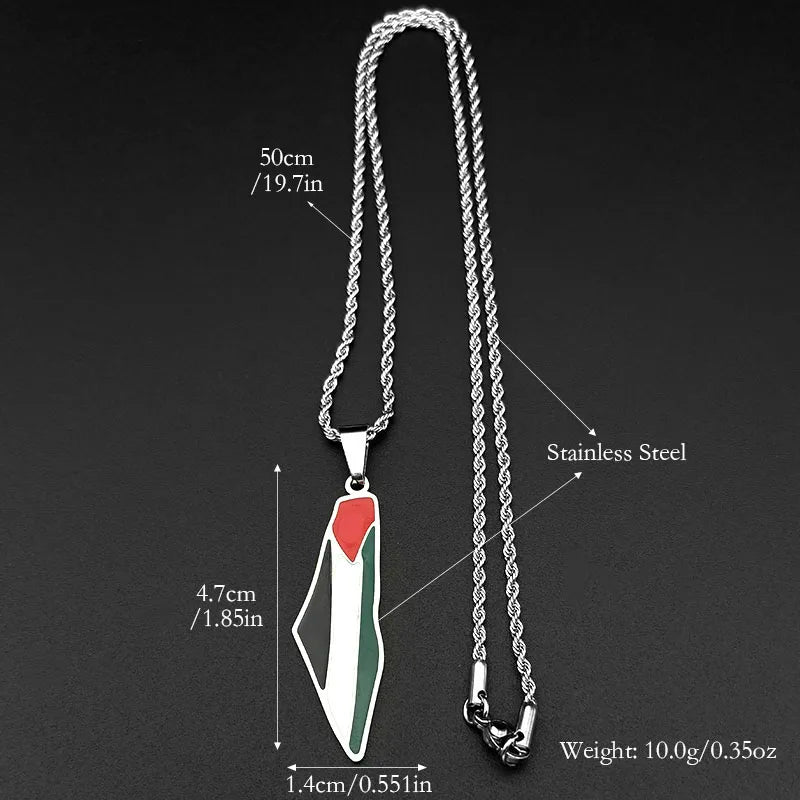Arabic Islamic Palestine Map Flag Pendant Necklace for Women Men Stainless Steel Gold Color Palestinians Country Chain Jewelry