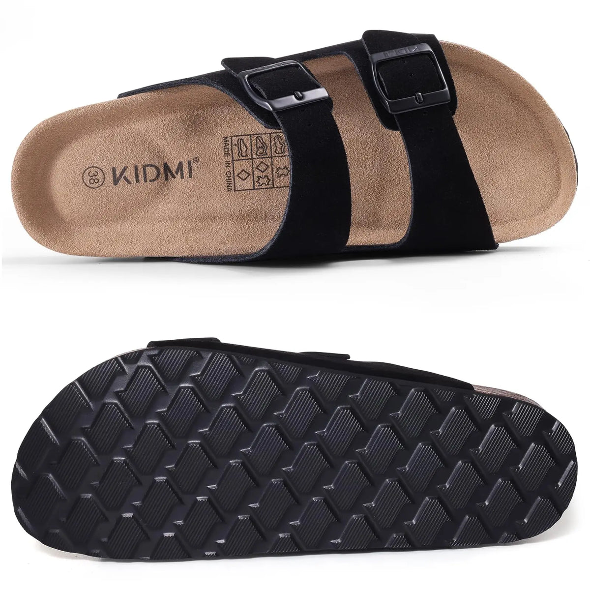 Comwarm Fashion Cork Women's Sandals With Arch Support Cow Suede Slides Anti-slip Summer Unisex Slippers With Adjustable Buckle
