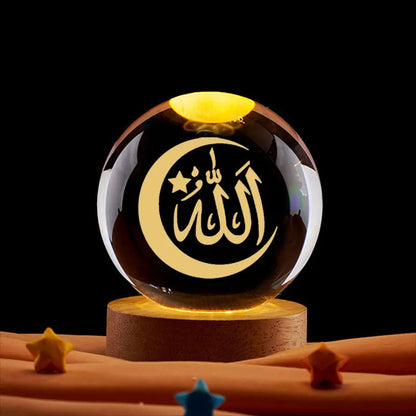 Ramadan Glowing Mosque Crystal Ball Ornament Islamic 3D Home Interior Party Desk Rotating Decoration Figurines Atmosphere Gifts