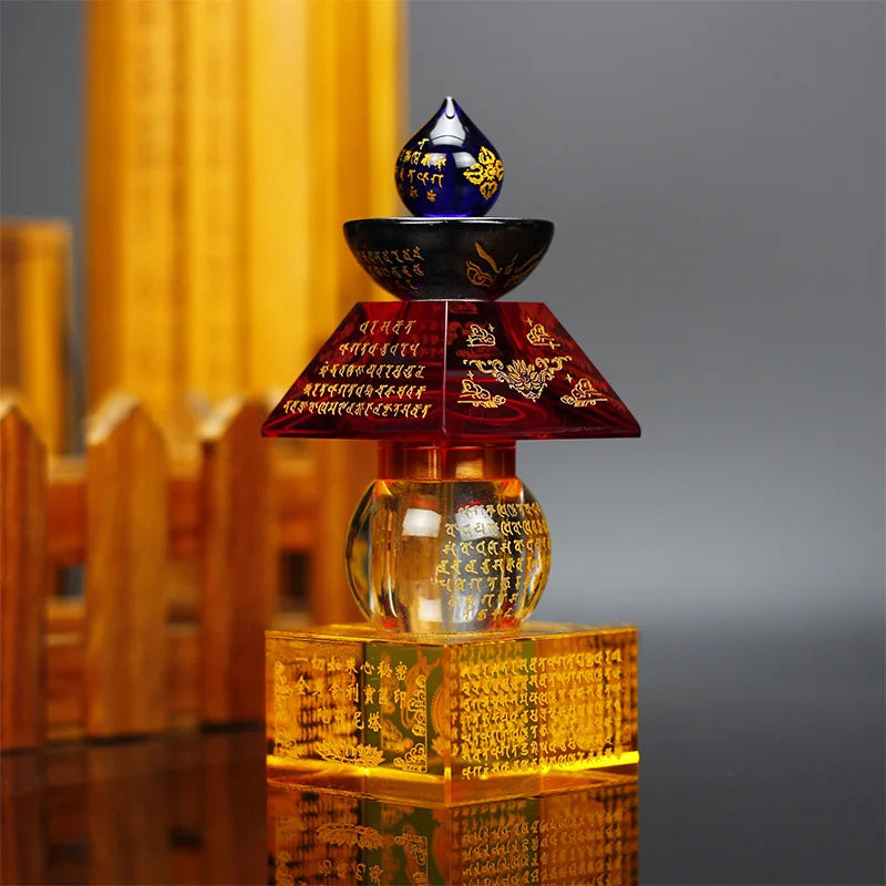 Crystal Prism Glass Laser Buddhism Sutra Scriptures Five-story Stupa Tower Dagoba Sarira Crafts Meditation Healing Decor
