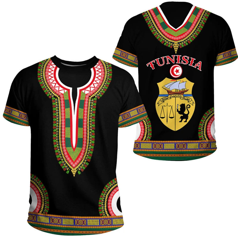 Tunisia National Emblem 3D T-Shirt – Unisex Tunisian Flag Sports & Streetwear Tee