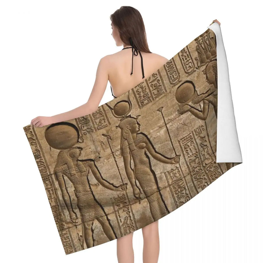 Tutankhamun Hieroglyphic Beach Towel – Quick-Dry Egyptian Pharaoh Bath Towel