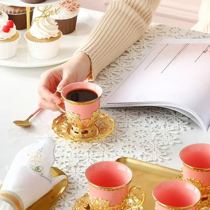 Golden Border Turkish Coffee Cups – Ceramic Cup & Saucer Set, Classic Afternoon Tea
