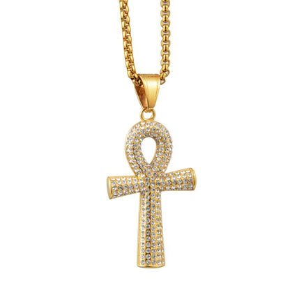 Gold Ankh Cross Pendant – Stainless Steel Key of Life Necklace for Men & Women