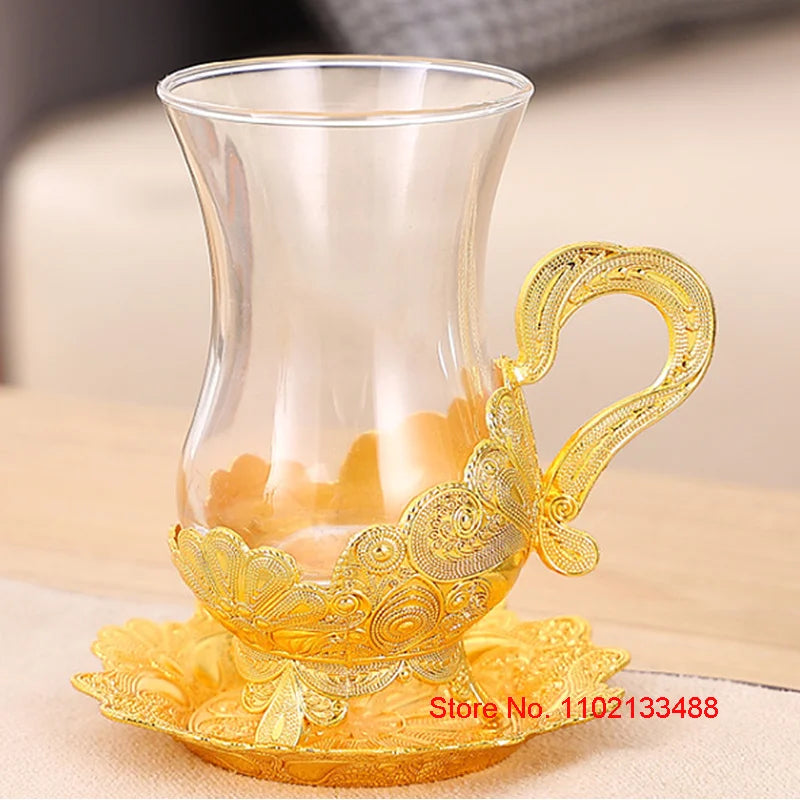Gold Coffee Cup & Saucer Set – Luxury Middle Eastern Glasware for Tea & Coffee