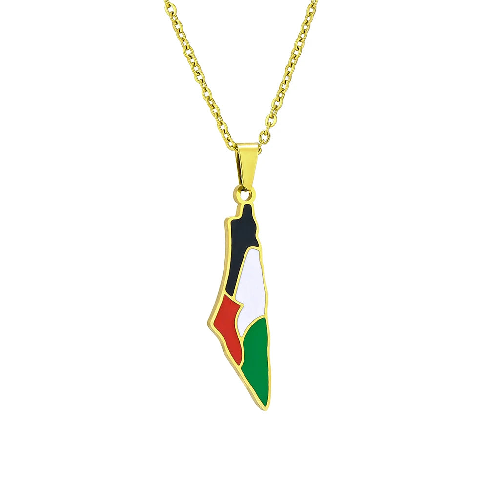 SONYA New Fashion Palestine Flag Map Pendant Necklace For Women Men Gold Silver Color Stainless Steel Jewelry Gifts