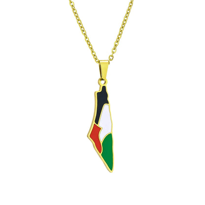 SONYA New Fashion Palestine Flag Map Pendant Necklace For Women Men Gold Silver Color Stainless Steel Jewelry Gifts