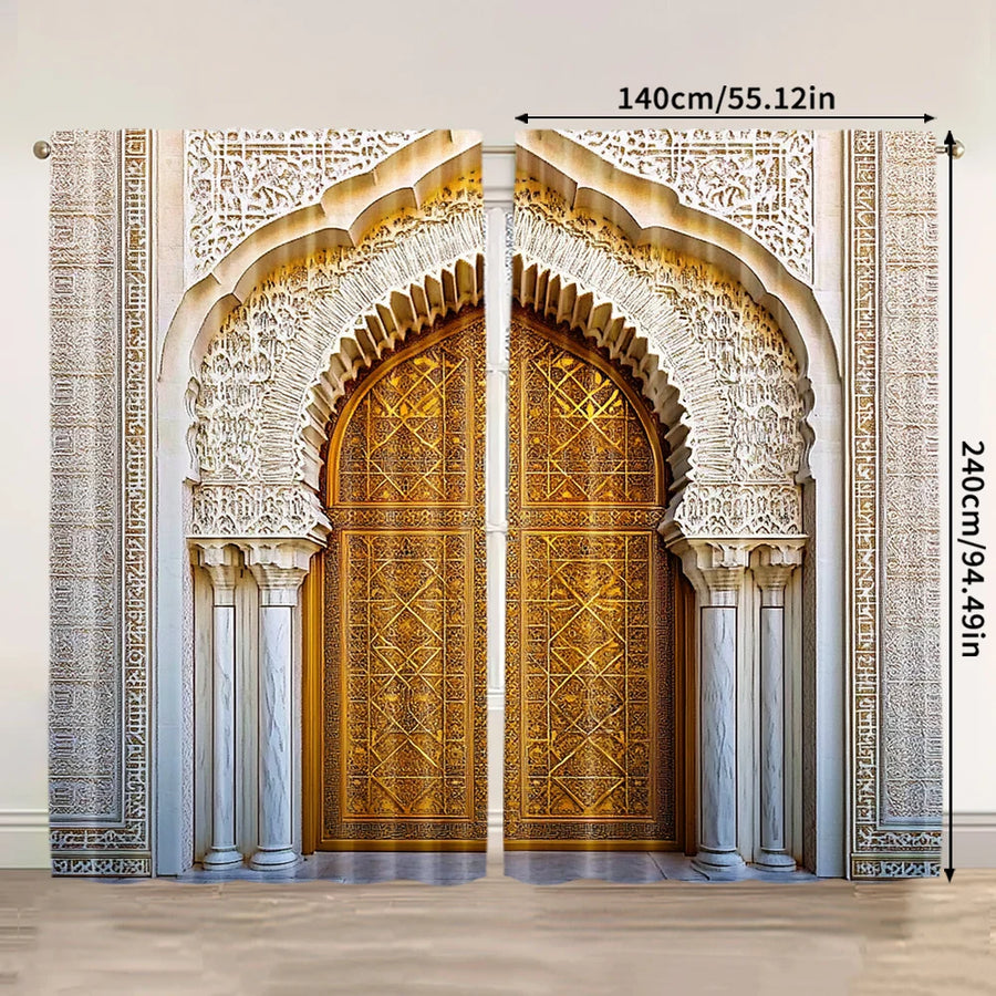 Moroccan Palace Gate Curtains – 2-Piece Spring/Summer Drape, Middle Eastern Architecture Print