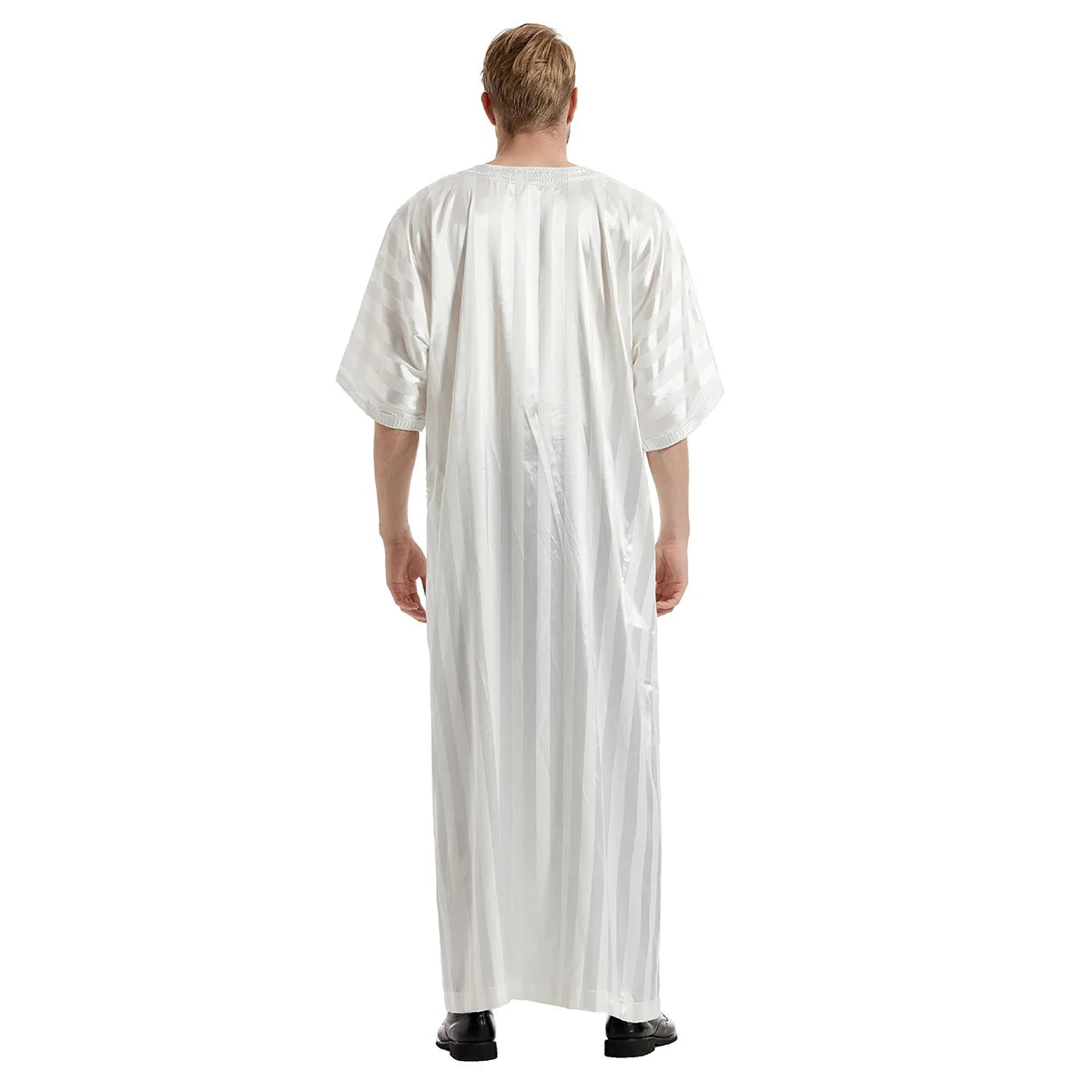 Middle Eastern Muslim Men's Striped Middle Sleeve Embroidered Robe Half Sleeve Arabic Costume Traditional Men's Robe