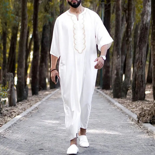 The Graphic Arab Jumpsuit – Men's Luxury V-Neck Mid-Sleeve Summer Robe