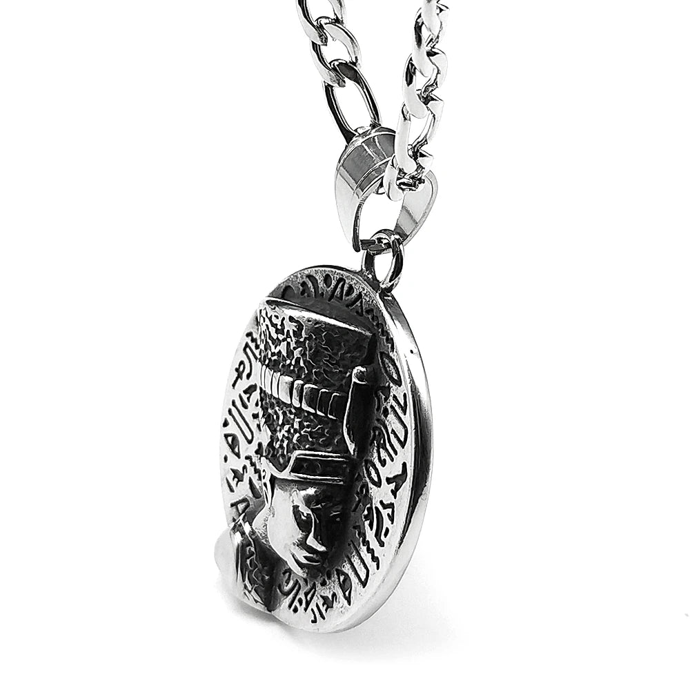 Nefertiti & Ankh Pendant – Titanium Steel Egyptian Cultural Symbol Necklace