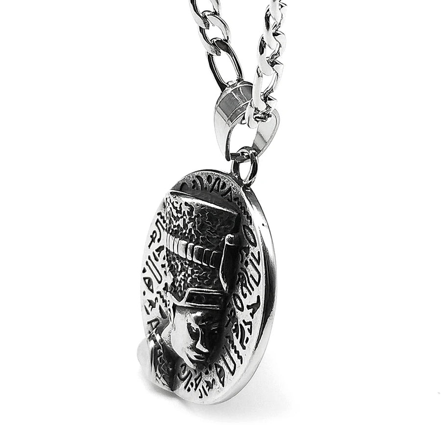 Nefertiti & Ankh Pendant – Titanium Steel Egyptian Cultural Symbol Necklace