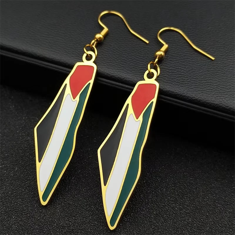 Arabic Islamic Palestine Map Flag Pendant Necklace for Women Men Stainless Steel Gold Color Palestinians Country Chain Jewelry