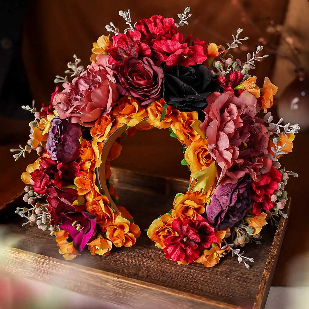 Women Head-Dress Colorful Flower Headband Hair Wreath Wedding Party Costume Headpiece for Bridal Women Fashion Hair Accessory