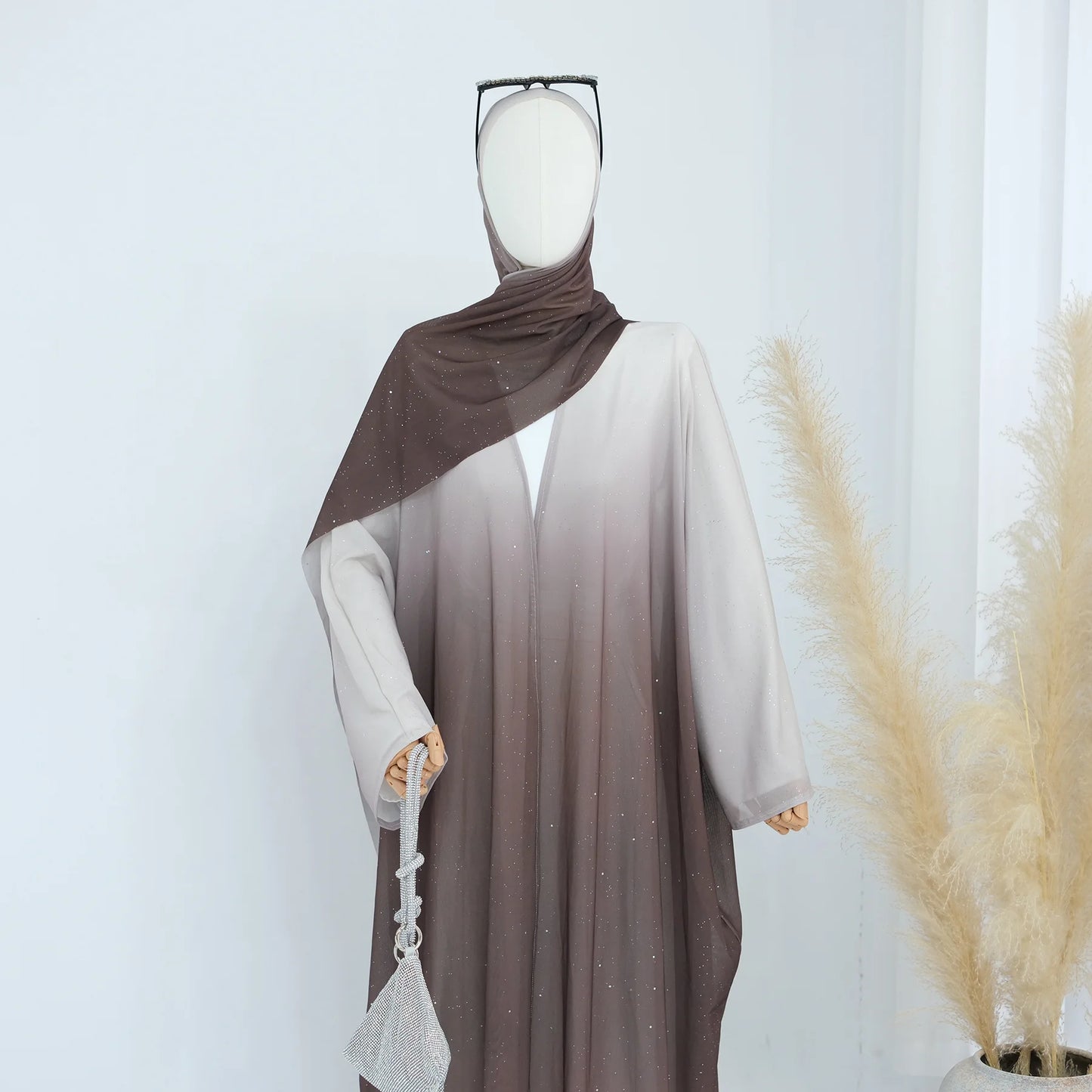 Islamic Shiny Gradient Color Cardigan for Women Muslim Hijab Abaya Dubai Party Dresses Turkey Kaftan Moroccan Robe Fashion