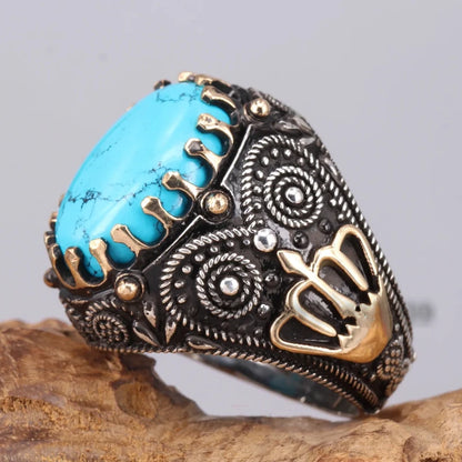 Turquoise Tiger Stone Crystal Amber Ant Men's Ring Personality Fashion Temperament Cold Wind Banquet Jewelry Design Ring