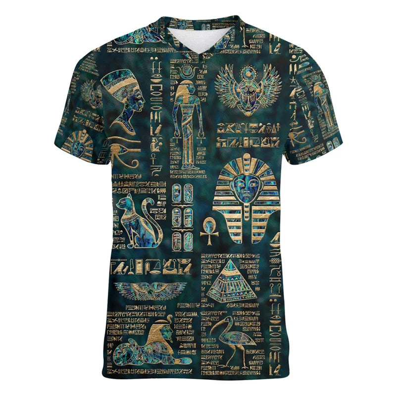 3D Pharaoh Graphic T-Shirt – Men's Egyptian History V-Neck Tee