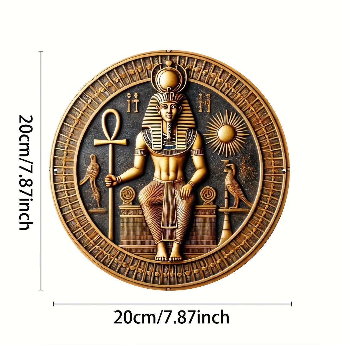 Round Wooden Pharaoh & Ankh Amon Wall Sign – 7.87-Inch Egyptian Heritage Decor