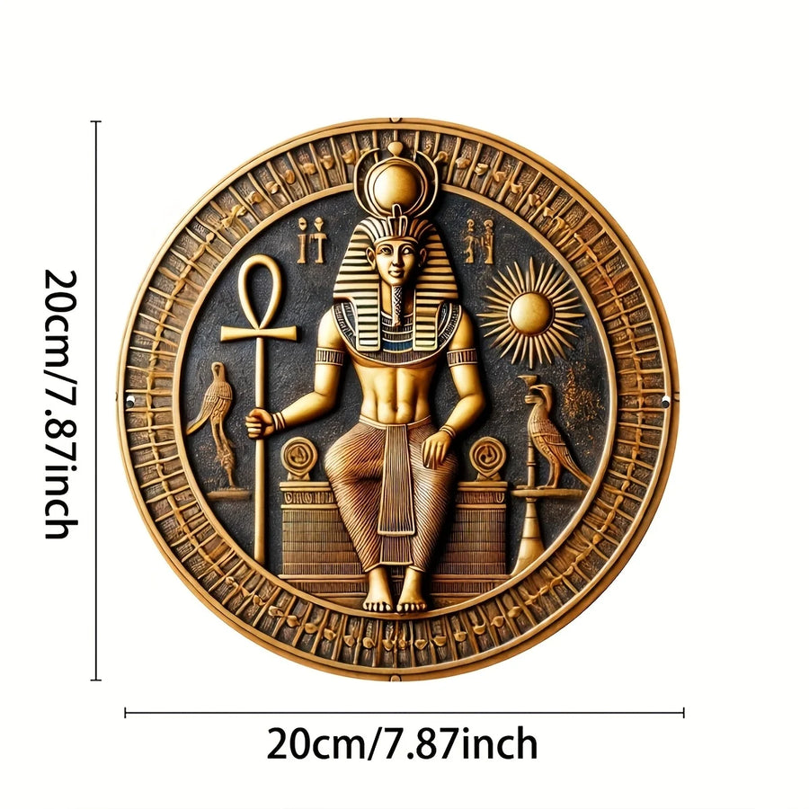 Round Wooden Pharaoh & Ankh Amon Wall Sign – 7.87-Inch Egyptian Heritage Decor