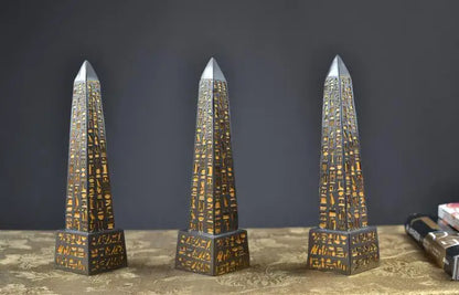 Gold-Plated Egyptian Obelisk – Resin Hieroglyphic Monument, Ancient Civilization Decor