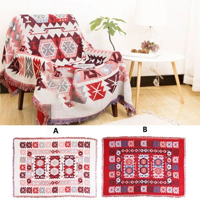 Retro Plaid Winter Cotton Linen Woven Line Blanket Sofa Towel Knit Thickened Warm Pad Mat Bohemian Boho Throw Travel Bedspread