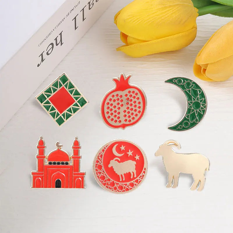 Eid al-Adha Islamic Culture Badge Enamel Pin Cartoon Ram Crescent Mosque Goat Pomegranate Brooch Fashion Bags Jewelry Accessory