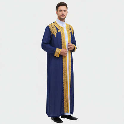 Traditional Arab Men's Robe Thobe Embroidered Dress Middle Eastern Ethnic Jubba Thobes Eid Djellaba Kimono Abaya Thoub Dishdasha