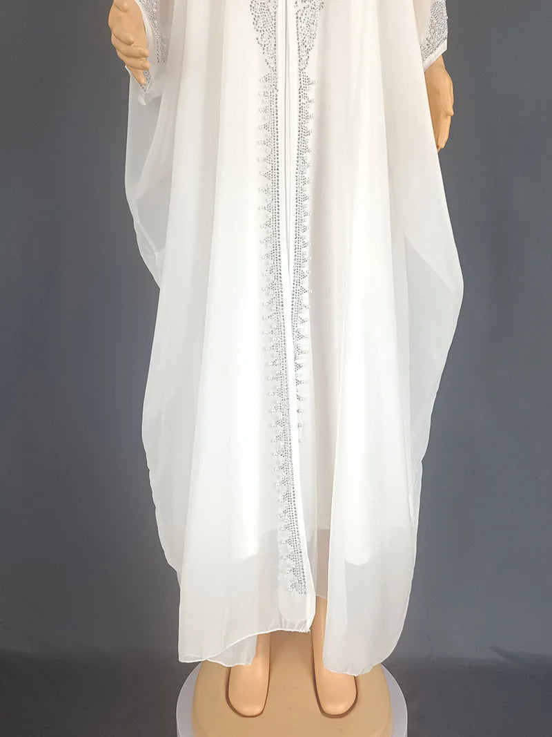 Beading Chiffon Maxi Dress Caftan Abaya Dubai Luxury Muslim Women Clothing Hijabs Femme Plus Size Hooded Long Dresses African