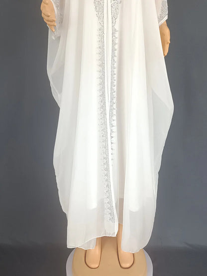 Beading Chiffon Maxi Dress Caftan Abaya Dubai Luxury Muslim Women Clothing Hijabs Femme Plus Size Hooded Long Dresses African
