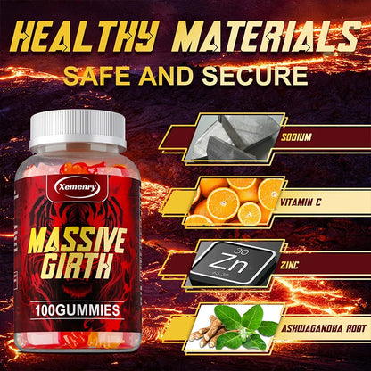 Massive Girth Gummies for Men - Men's Vitality Enhancer, Increase Size and Stamina, Boost Strength and Confidence Vegan