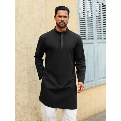 Mens Kaftan Thobe Long Sleeve Casual Henley Shirts Button Down Kurta Cotton Linen Muslim Gown Robe