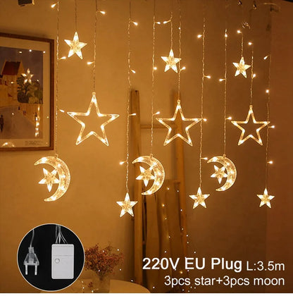 Moon Star Led Curtain Garland String Light EID Mubarak Ramadan Decorations 2025 Home Decor Islam Muslim Event Party Supplies