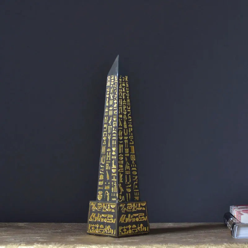 Gold-Plated Egyptian Obelisk – Resin Hieroglyphic Monument, Ancient Civilization Decor