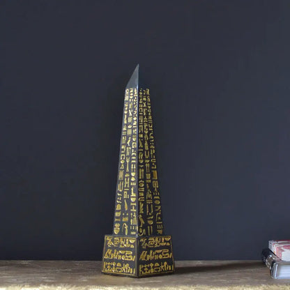Gold-Plated Egyptian Obelisk – Resin Hieroglyphic Monument, Ancient Civilization Decor