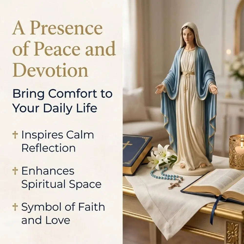 Mary Statue 12cm Open Arms Religious Figurine Resin Mary Desk Ornament for Home Living Room Bedroom Bathroom Desktop Bookshelf
