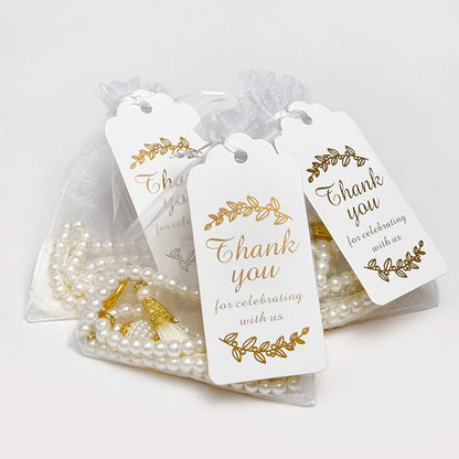 15/30Pcs Ramadan Glass Pearl Muslim Bracelet Prayer Beads Tassel Thank You Card Organza Bags Eid Mubarak Favor Gift for Home