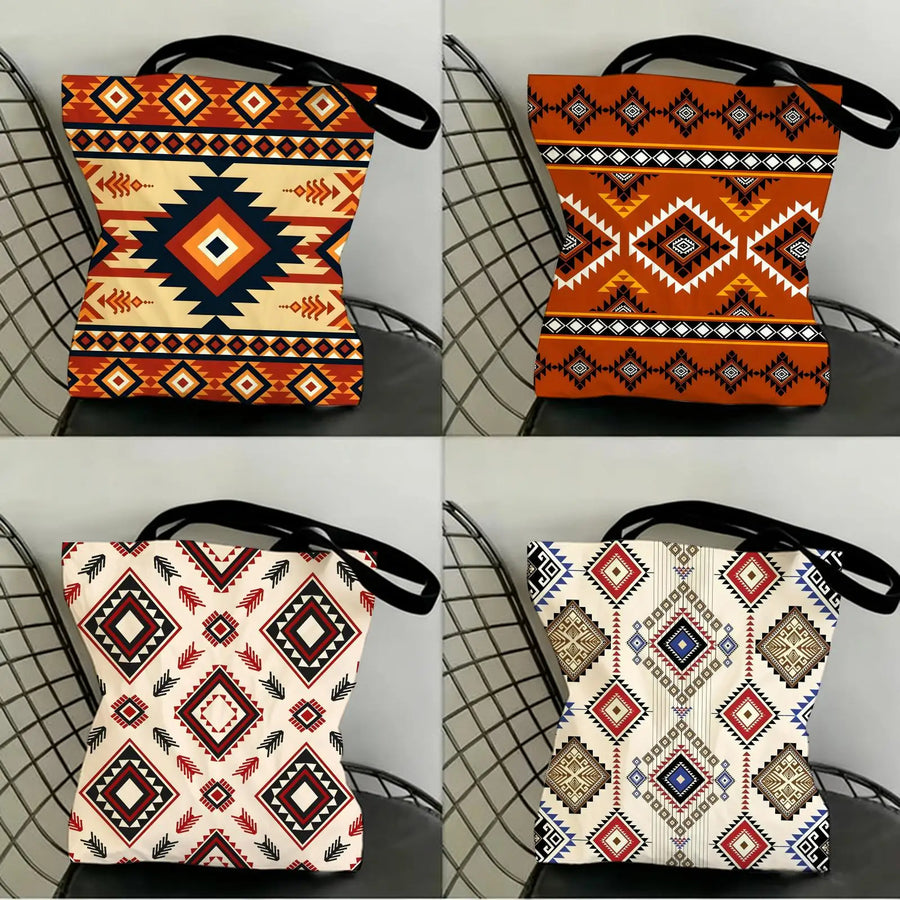 Azteca Nomad – Navajo Pattern Double-Sided Canvas Shoulder Tote