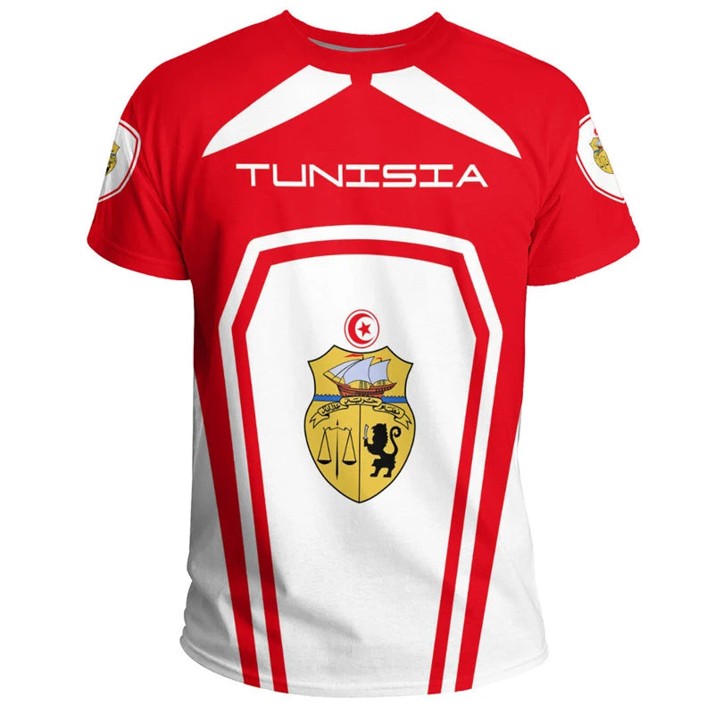 Tunisia National Emblem 3D T-Shirt – Unisex Tunisian Flag Sports & Streetwear Tee