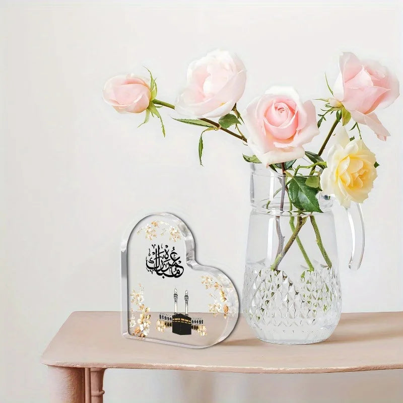 Heart-Shaped Acrylic Plaque, Perfect Islamic Gift for Ramadan, Hajj & Umrah Celebrations, Party Favor, Elegant Decorative Sign