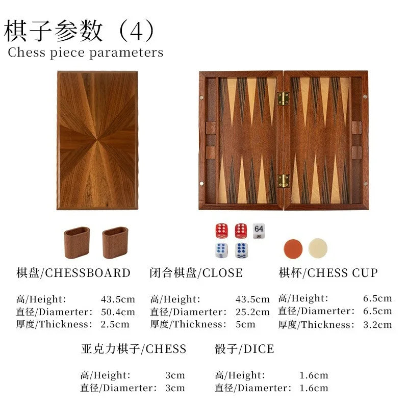 Solid Wood Backgammon Set Educational Family Board Game Leisure Entertainment