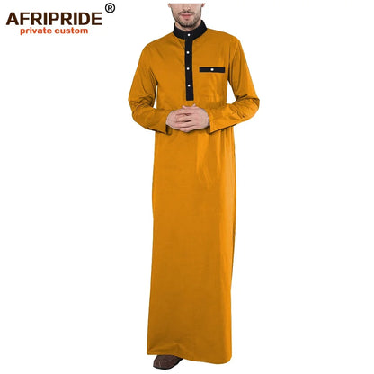 2026 Spring New Men's Jubba Thobe AFRIPRIDE Tailor Made Full Sleeves Single Breasted 100% Cotton Jubba Thobe for Men A1914001