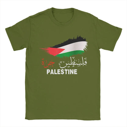 Vintage Gaza in Arabic Palestine Flag T-Shirt for Men Round Collar Pure Cotton T Shirts  Short Sleeve Tee Shirt 6XL Clothes