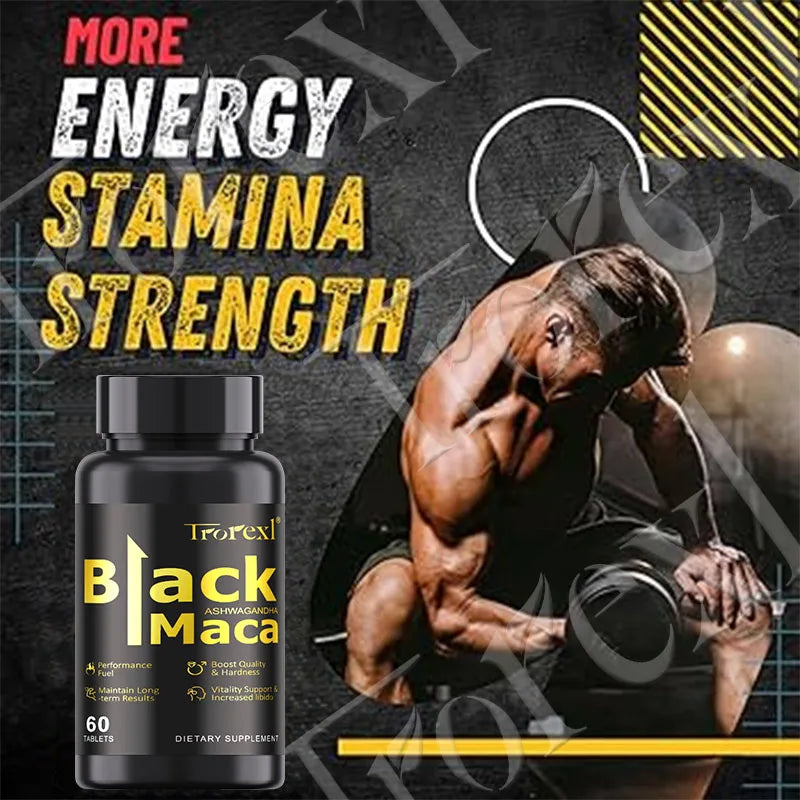Natural Black Maca ERECTEnhancer, Male Power Strength Supplements for Volume Enhancing, Max Stamina Capsule for Man
