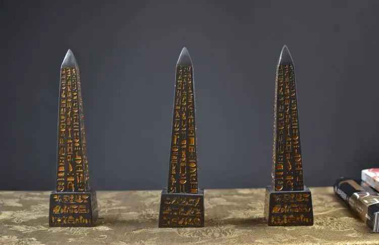 Gold-Plated Egyptian Obelisk – Resin Hieroglyphic Monument, Ancient Civilization Decor