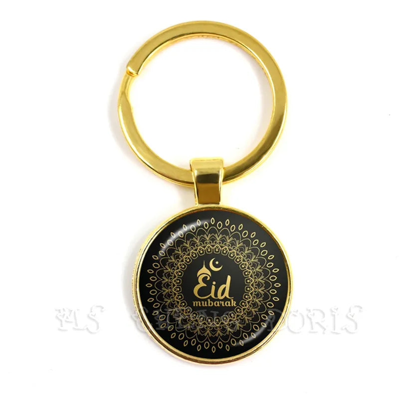 Gold-color 25mm Glass Muslim Islamic Allah Arab Muslim Key Chain For Muhammad Religious Middle Jewelry Ramadan Gift For Friends