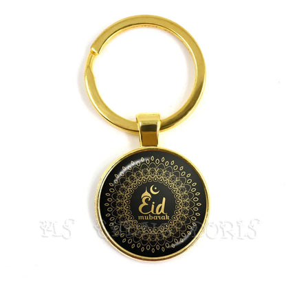 Gold-color 25mm Glass Muslim Islamic Allah Arab Muslim Key Chain For Muhammad Religious Middle Jewelry Ramadan Gift For Friends