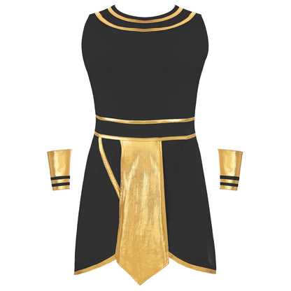 Pharaoh & Spartan Robe Costume – Men's Egyptian God Cosplay with Cuffs