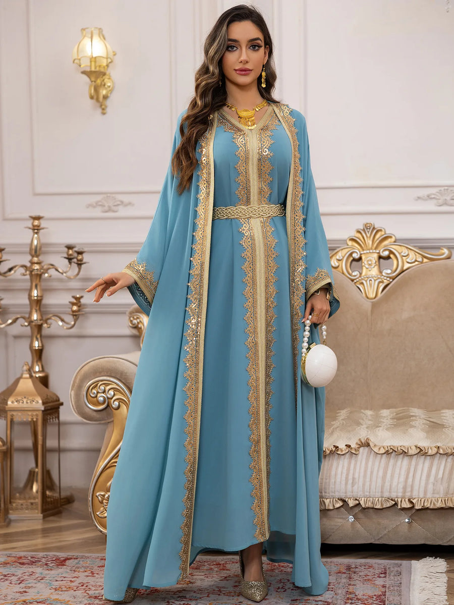 Eid Grace – 2-Piece Lace-Up Cardigan Set for the Muslim Woman